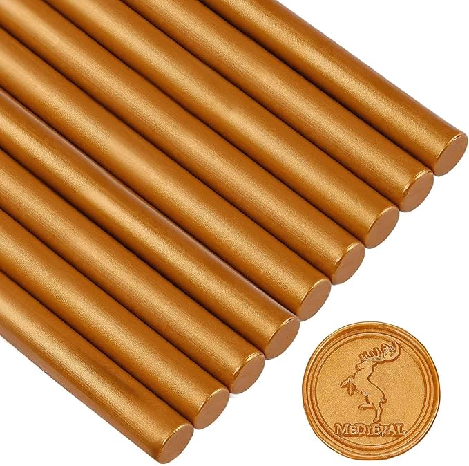 Amber Gold Wax Seal Sticks for Standard Size Hot Melting Glue Gun - Pack of 12