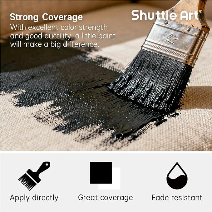 Shuttle Art Black Fabric Paint, 33.8 oz(1000 ml) Large Bottle with Pump, Permanent Fabric Paint for Furniture, Sofa, Cushions, Clothes, Soft Non-Toxic Textile Paint for Color Changing, Renewal & Art Creations