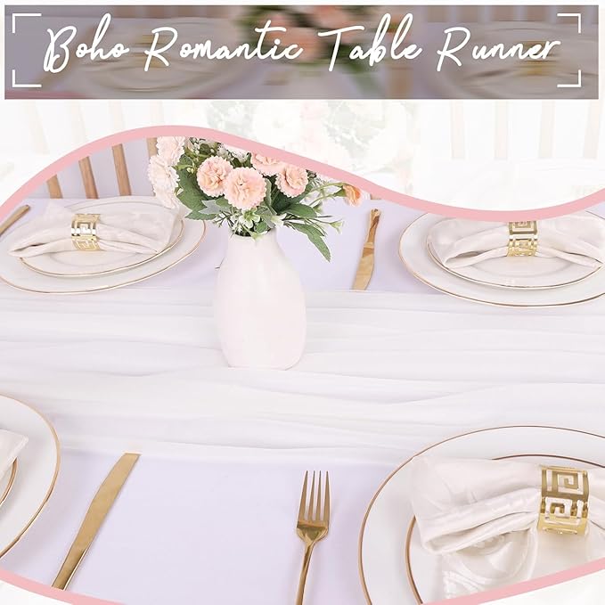 Snow White Chiffon Table Runners 10 FT Chiffon Cloth Runner for Wedding Party 12 x 120 Inches Sheer Boho Rustic Gauze Home Decor Restaurant Elegant Fabric Tabletop Runner Decorations