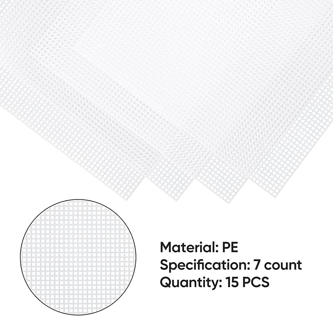 Pllieay 15 Pieces 7 Count Plastic Mesh Canvas Sheets, Eye Mesh for Embroidery, Acrylic Yarn Crafting, Knit and Crochet Projects, Make Dividers (10.5 x 13.5 inch, White)