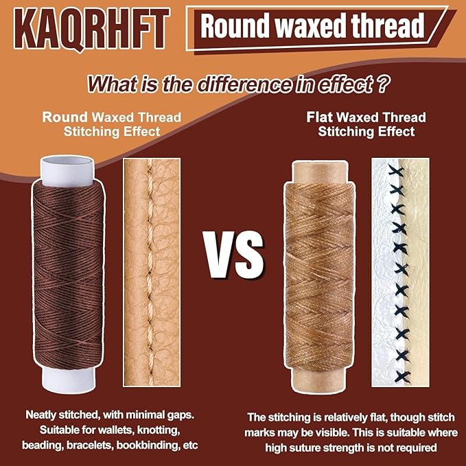 0.55 mm 54 Yards Leather Thread for Sewing, Round Waxed Thread for Stitching, Bookbinding, Bracelet, Braiding (Dark Khaki)
