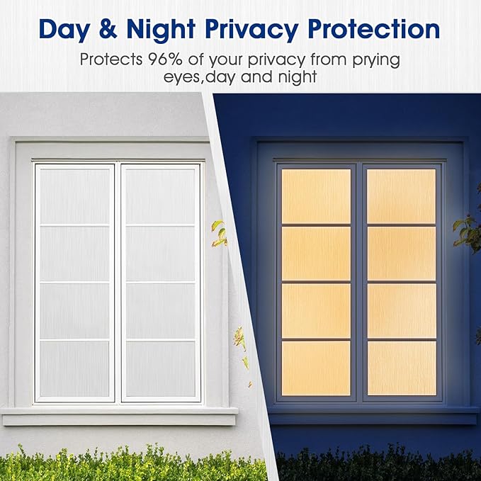 Privacy Window Film Static Cling, Frosted Glass Decorative Window Film with 96% UV Blocking, Non-Adhesive Removable Window Cling for Home Office Bathroom, 17.5 x 157.4 Inches, White