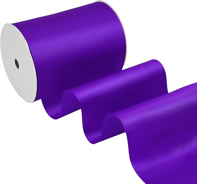 Purple Satin Ribbon 4 Inch X 15 Yards Solid Color Double Faced Ribbons Perfect for Crafts Wedding Decor Bow Making Arts Sewing and More