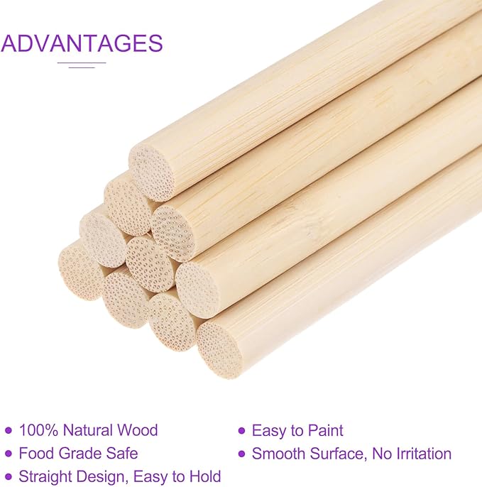 DMiotech 50 Pack 11/32" x 36" Wooden Dowel Rods Unfinished Natural Sticks Wood Craft Sticks for Home Decor Projects and Making DIY Craft,Wood Color