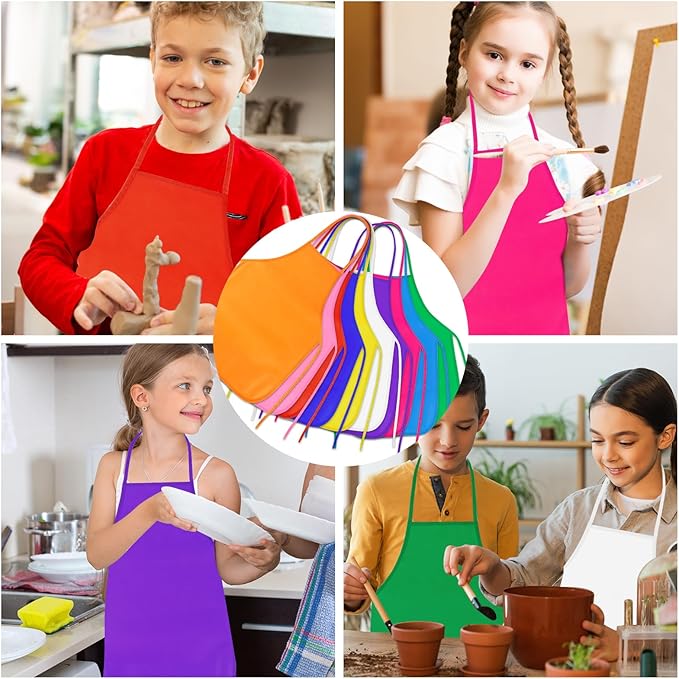 PLULON 35 Pcs Kids Apron Painting Aprons, Kids Aprons for Painting Art Apron Smocks Bulk for Art Activity Craft Home Kitchen Classroom Party Supplies
