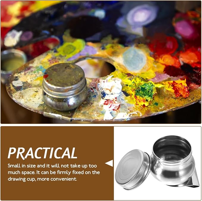 Stainless Steel Color Kettle with Lid 2Pcs Small Portable Paint Mixing Cups for Acrylic Oil Watercolor Solvent Art Palette