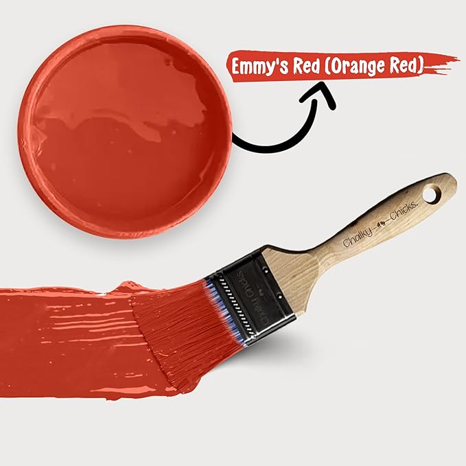 Chalky Chicks All-in-One Chalk Paint for Furniture or Cabinet - 8 Fl Oz - Matte Finish Emmy's Red (Orange Red) for Metal, Wood Furniture Paint - No Sanding All-in-One for Home Decor & Crafts, USA Made