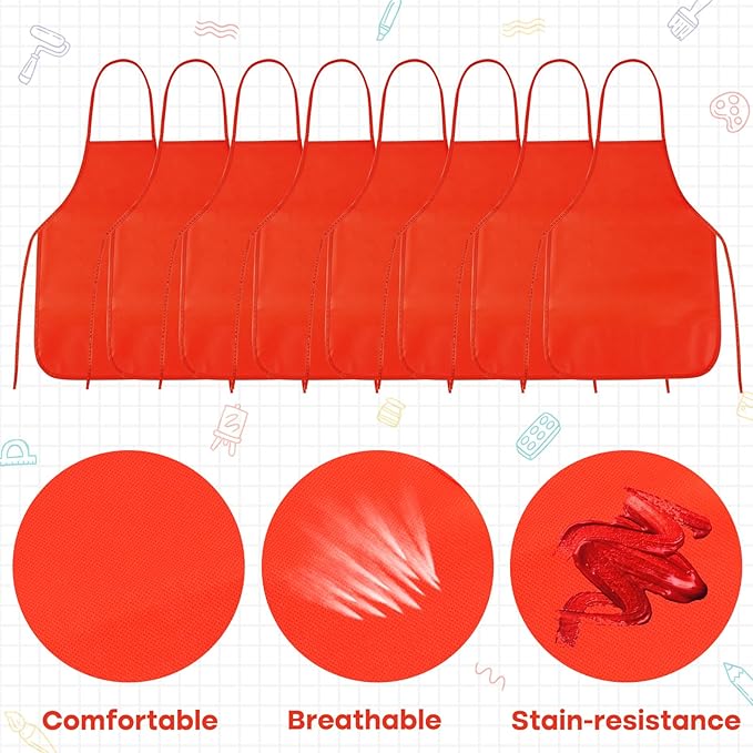 PLULON 15 Pcs Kids Apron Painting Aprons, Kids Aprons for Painting Red Apron Art Apron Smocks Bulk for Art Activity Craft Home Kitchen Classroom Party Supplies