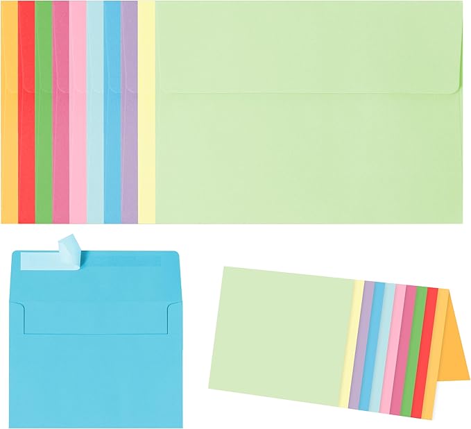Blank Cards and Envelopes 4x6, 30 Pack 10-Color Assorted Invitation Folded Cardstock with 30 Matching Self-Seal A4 Envelopes, Thank You Blank Greeting Cards, for DIY, Print Custom, Wedding & Birthday