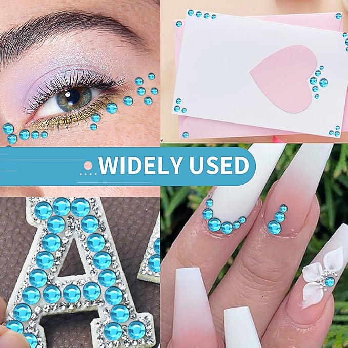3090 Pcs 4 Sheets Rhinestone Stickers 3/4/5/6 mm Self Adhesive Craft Rhinestones Gems for Face Eyes Makeup Hair Body (Aquablue-3/4/5/6mm)