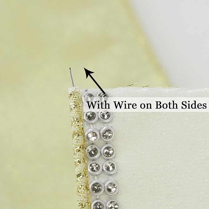 MEEDEE Gold & White Velvet with Rhinstone Edge Wired Ribbon 2.5 Inch Luxury Jeweled Ribbon 5 Yards Sparkling Rhinestone Trim for Christmas Tree, Garland, Wreaths, Holiday Home Decor, Wedding Decor