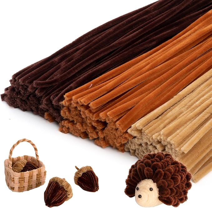 Caydo 300 Pieces Brown Pipe Cleaners, Thick Fluffy Chenille Stems, Pipe Cleaner Crafts for Arts & Crafts, Perfect for Making Animals, Flowers, and Festive Decorations