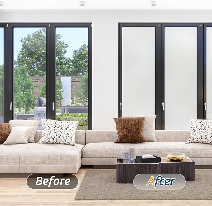 rabbitgoo Window Privacy Film, Frosted Glass Window Clings, Static Cling UV Heat Blocking Door Stickers for Home Bathroom, Removable Indoor Decal Coverings Day and Night, Pure, 35.4 x 118.1 Inches