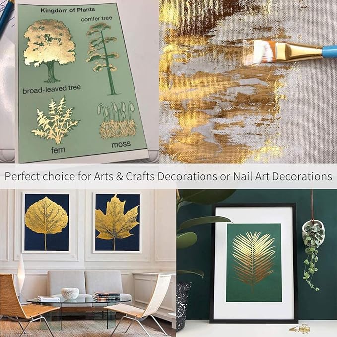Imitation Gold Foil Sheets - KINNO Champagne Gold Leaf Paper 100 Sheets 5.1 by 5.3 Inches for Paintings, Handcrafts, Picture Frames, Sculpture, Furniture, Arts Decoration, Gilding, Nails, and Wall