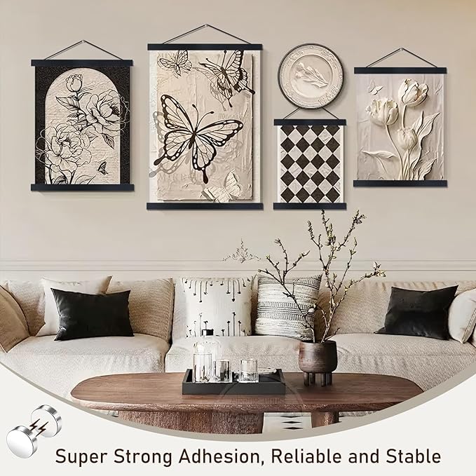Artmag Magnetic Poster Hanger Frame, 13x19 13x22 13x24 Light Wood Wooden Magnet Canvas Artwork Print Poster Hangers Frames Hanging Kit (Black, 13")