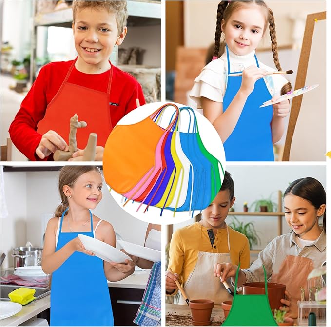 PLULON 15 Pcs Kids Apron Painting Aprons, Kids Aprons for Painting Blue Art Apron Smocks Bulk for Art Activity Craft Home Kitchen Classroom Party Supplies