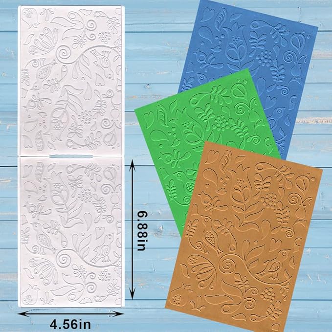 ALIBBON Flower Background Plastic Embossing Folders for Card Making, Birds Butterfly Background Embossing Folders for DIY Scrapbooking, Leaves Folders for Paper Craft Photo Album Decorations
