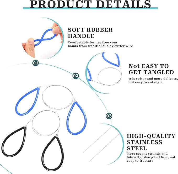 Clay Cutters Wire Steel Wire Clay Cutter Cutting Pottery Tools Cut Off Tools for Clay Artists with Black and Blue Handle Pottery Wheel Wire Tools 2 Pcs