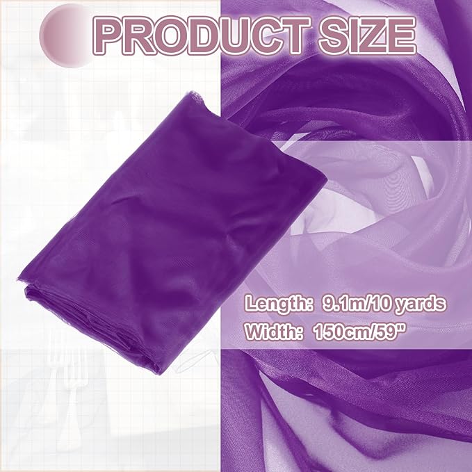MECCANIXITY Iridescent Sheer Organza Fabric, 10 Yards x 59 Inches Solid Holographic Shiny Fabric Organza Cloth for Wedding, Curtains, Costume, Photo Background, Dark Purple