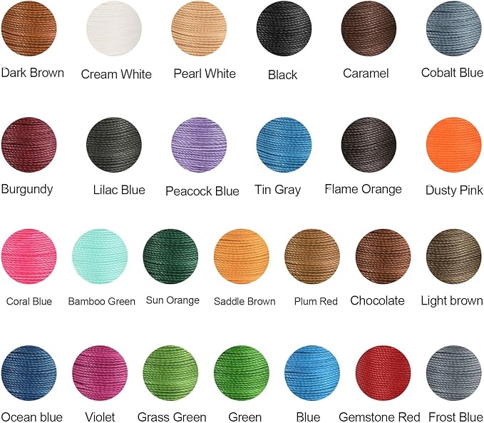 uxcell Round Leather Sewing Waxed Thread, 55m / 60 Yards Polyester Wax String, 0.80mm Wax Stitching Cord for Leather Crafts, Bookbinding, Bracelets Braided, Dark Linen, 2pcs