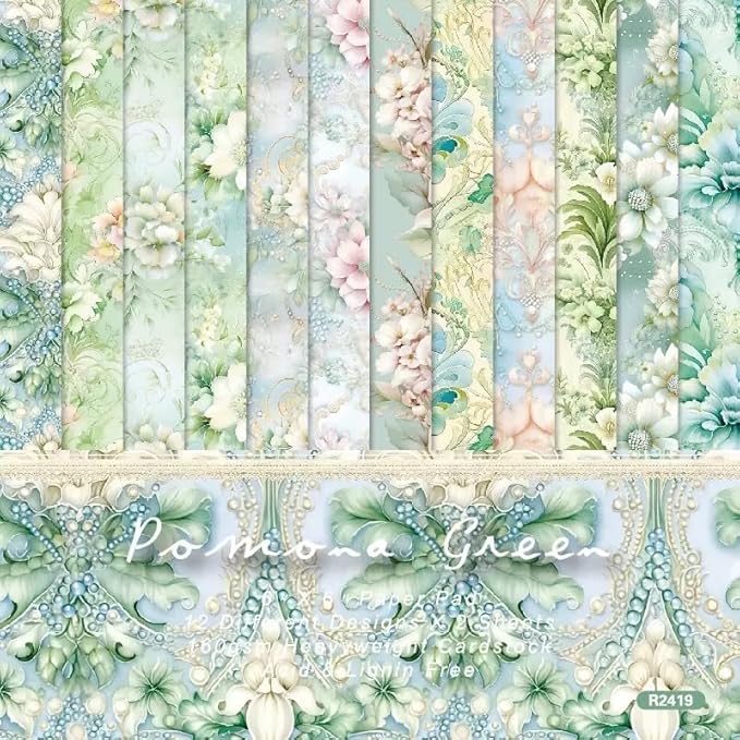 Vintage Green Floral Scrapbook Paper Pad Color Patterned Paper 6×6,24 Sheets Single-Sided Flower Scrapbooking CardStock Papers Pad for Holiday Cardmaking DIY Origami Journaling.