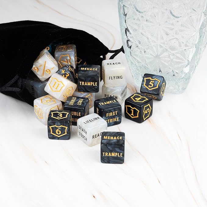 65 Pieces MTG Dice Counters Life Keyword Counter Dice Set Plus One/+1 Buff Abilities Shield Tokens for MTG, TCG, Cards Gaming Accessories