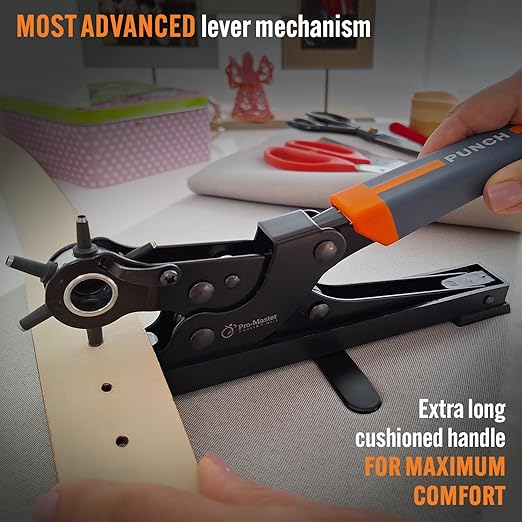 Desktop Leather Belt Hole Puncher Tool - Easier to Use Tabletop Design for Watch Band, Handbag Strap. Heavy Duty Carbon Steel, Precision 6 Sizes Hole Punch for Fabric, Crafts, Easy DIY