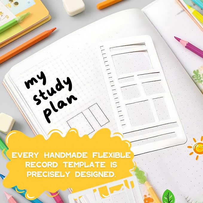 Handmade Flexible Record Template, Reusable Planner Stencils for Journaling, Calendar, Checklists, Scrapbooking & DIY Craft Supplies (C Set)