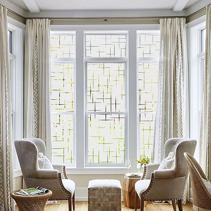 NINETREX Frosted Window Privacy Film,Window Cling Privacy Film, Decorative Glass Static Cling Non-Adhesive Vinyl Removable for Home Office Cross Pattern,45.2 x 78.7Inches