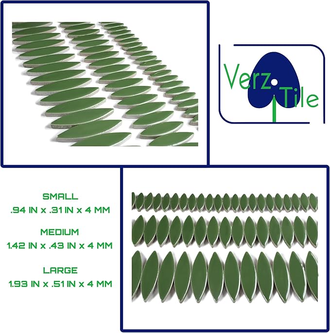 VerzTile Mosaic Tiles for Crafts - Petal Shaped Ceramic Tile Craft Hobbies & Art Projects 39 Color Options Endless Creativity DIY Design (Forest Green)