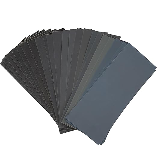 KENDO 24PCS Sand Paper Variety Pack Sandpaper 12 Grits Assorted for Wood Furniture Finishing, Metal Sanding and Automotive Polishing, Wet Dry Sandpaper