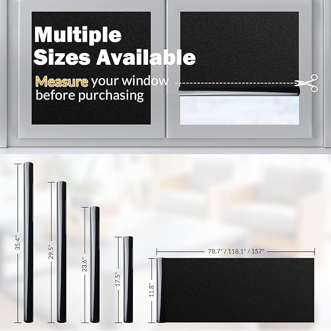 rabbitgoo Blackout Window Film, Sun Heat Blocking Privacy Cover for Glass, Removable Opaque Room Darkening Dark Black Out Window Covers Tint Shades for Home Day Sleep Light Blocker 23.6 x 118.1 Inches