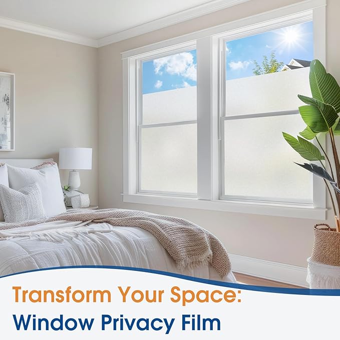 Homein Frosted Glass Window Privacy Film with Tools UV Blocking Privacy Film for Glass Windows, Static Cling No Glue Removable Reusable Anti Glare for Home Day and Night, Pure 17.5x78.7 inch