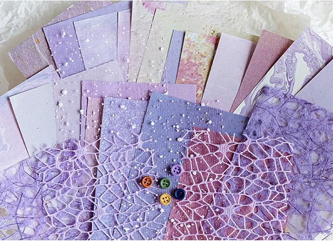 42 Sheets Textured Scrapbook Paper and Mesh Fabric Assorted Set, Junk Journal Supplies Assorted Set, Special Paper for Scrapbooking Materials Card Embellishments 3.9x5.5 Inch (Purple)