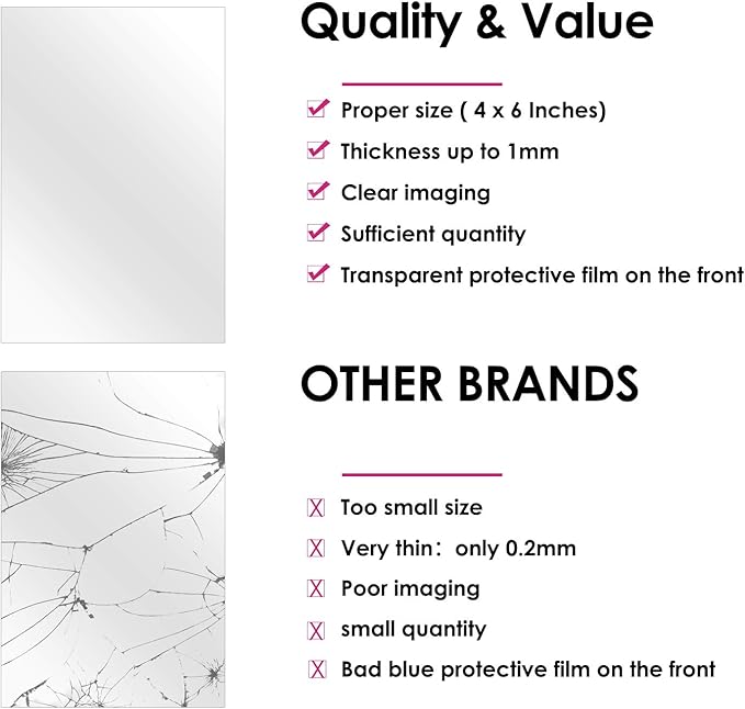 BBTO 20 Pcs Mirror Sheets, 4''x 6'' Self Adhesive Non Glass Cut to Size Mirror Stickers Tiles, Safe Unbreakable Plastic Small Frameless for Classroom, Childroom & DIY Craft