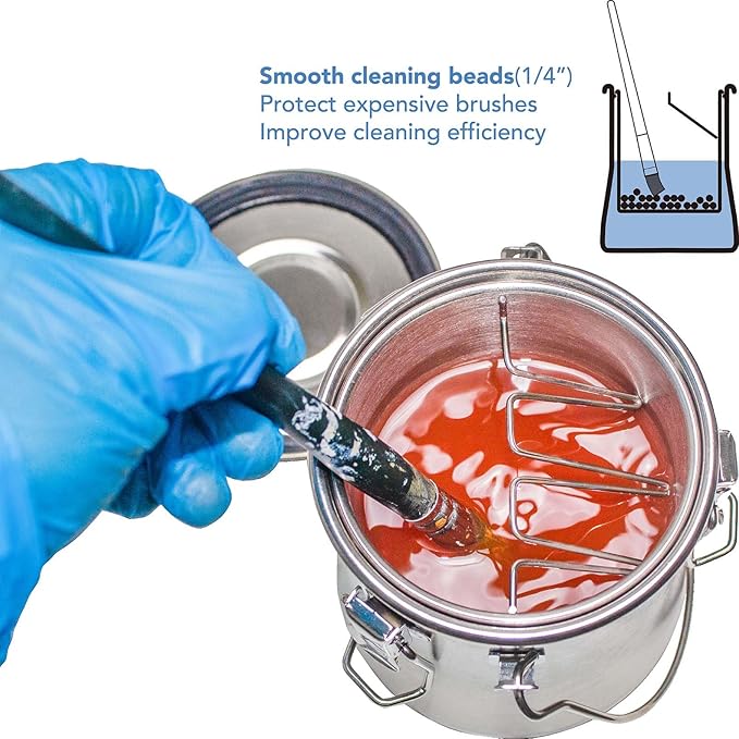 Paint Brush Washer,Airtight Stainless Steel Brush Cleaner for Oil Painting Acrylic,Brush Washer with Cleaning Beads and Wringer
