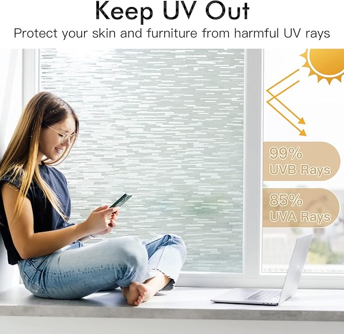 Haton Window Privacy Film, Frosted Glass Static Cling Sun Heat Blocking Window Clings, Frosting Opaque Coverings, Vinyl Removable Stickers Tint for Home Door Office, Non Adhesive 29.5" x 118.1"