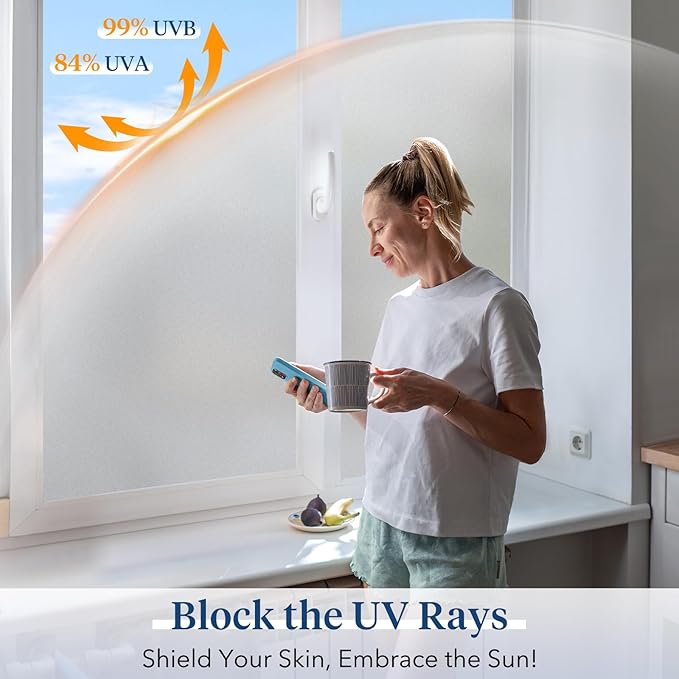 Haton Window Privacy Film Frosted Glass for Bathroom, Static Cling UV Sun Blocking Window Clings, Opaque Decorative Coverings Removable Sticker Heat Control Tint for Home Door, Pure 35.4" x 157.4"