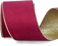 Ribbli Burgundy Velvet Wired Ribbon 4 Inch Burgundy Velvet with Gold Glitter Christmas Ribbon for Christmas Tree Decoration Big Bow Gift Wrapping Crafts Wreaths Supplies- 10 Yards