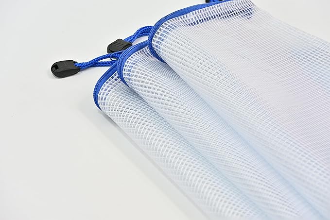 AUSTARK 20 Pcs Zipper File Bags, Plastic Mesh Pouch, Board Game Storage Bag, Waterproof Bags for Office School (B4 Size 15''x11'', White and Blue)