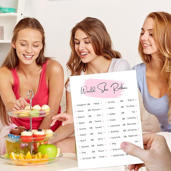 Would She Rather, Birthday Party Games, Girl Birthday Sleepover Party Favor, Set of 20 Games Cards, Teen Girls Birthday Supplies, Activity, Decorations -B06, Medium