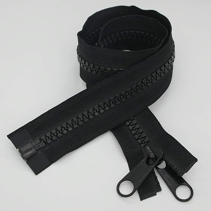 Leekayer 1PCS #10 96 Inch Heavy Duty Zippers for Sewing Separating Large Plastic Zippers Black Tape with Double Pull Tab Slider, Sleeping Bag, Boat, Canvas, Cover, Trampoline, Dog Bed,Tent (96" 1pcs)