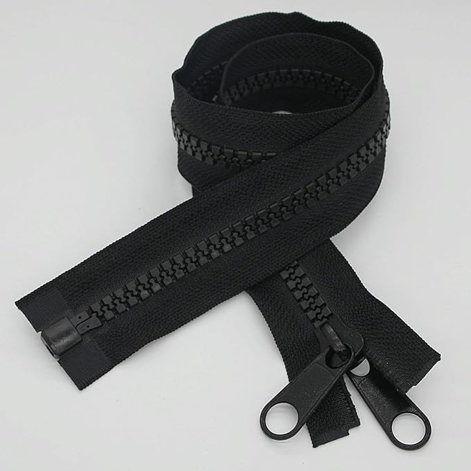 Leekayer 2PCS #10 60 Inch Heavy Duty Zippers for Sewing Separating Large Plastic Zippers Black Tape with Double Pull Tab Slider, Sleeping Bag, Boat, Canvas, Cover, Trampoline, Dog Bed,Tent (60" 2pcs)