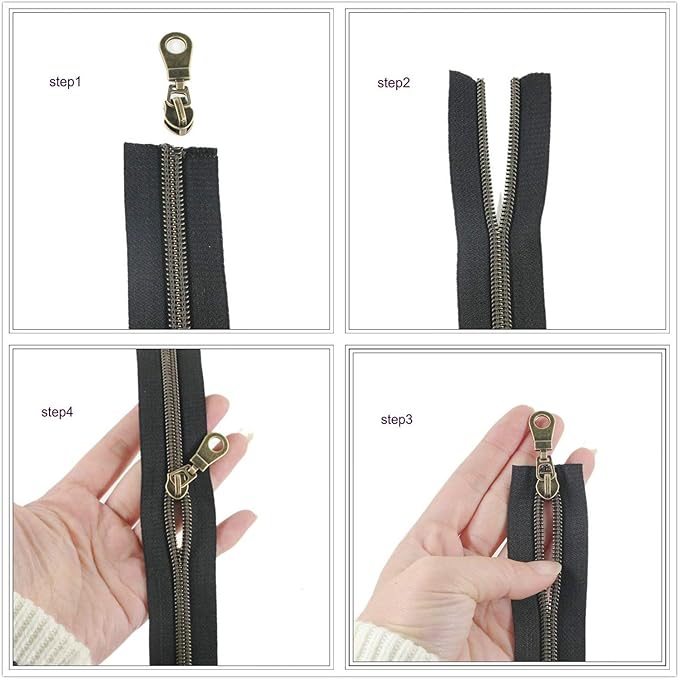Leekayer #5 Metallic Nylon Coil Zippers by The Yard Rainbow Teeth Zipper Bulk 10 Yards Black Tape with 25pcs Silver Sliders for DIY Sewing Tailor Craft Bag(Black)