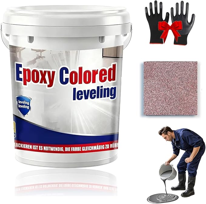 Epoxy Floor Paint, Epoxy Colored Sand Floor Paint, High-Gloss Marble Effect Self-Leveling Coating, Waterproof, Non-Slip, Ultra-Durable for Garage, Basement, Wood Floors (Pink,4.4 lb)