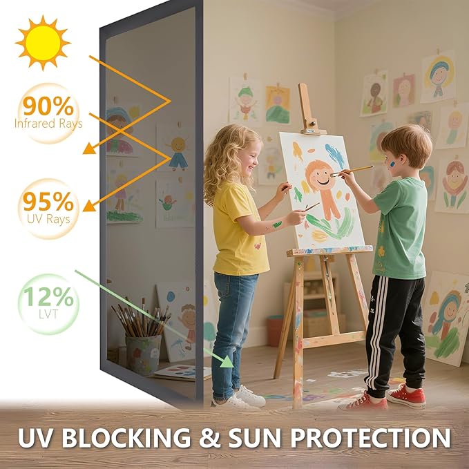 LEMON CLOUD One Way Window Privacy Film See Out Not in Reflective Mirror UV Window Cling Sun Blocking Heat Control Glare Control with Tools,17.5 Inch x 157.4 Inch