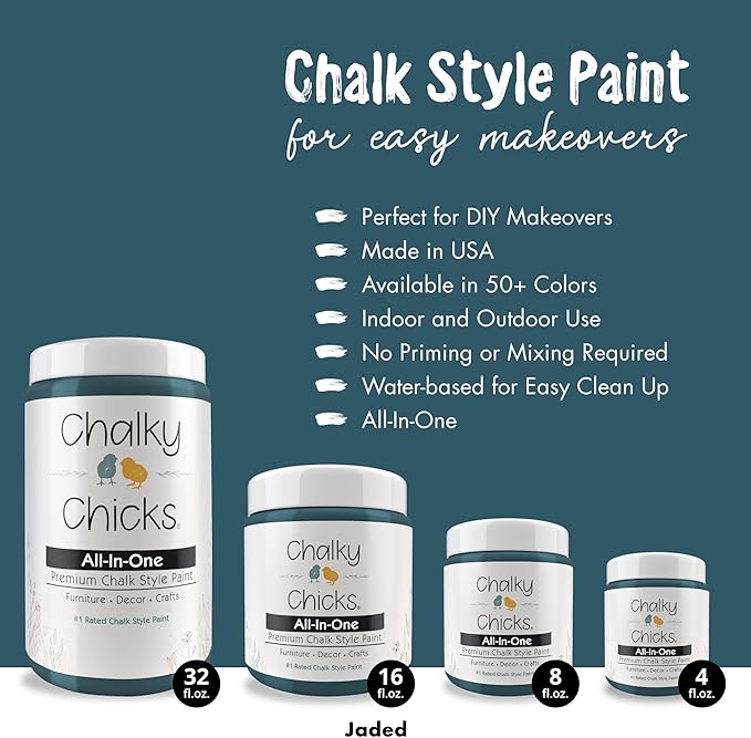 Chalky Chicks All-in-One Chalk Paint for Furniture or Cabinet - 8 Fl Oz - Matte Finish Jaded (Jade) for Metal, Wood Furniture Paint - No Sanding All-in-One for Home Decor & Crafts, USA Made