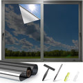 Kromapolis One Way Window Privacy Film Reflective Mirror Home Window Tint, Daytime Privacy Heat Control Anti UV Glass Tinting Static Cling (Black-Silver, 23.6 x 78.7 inch)