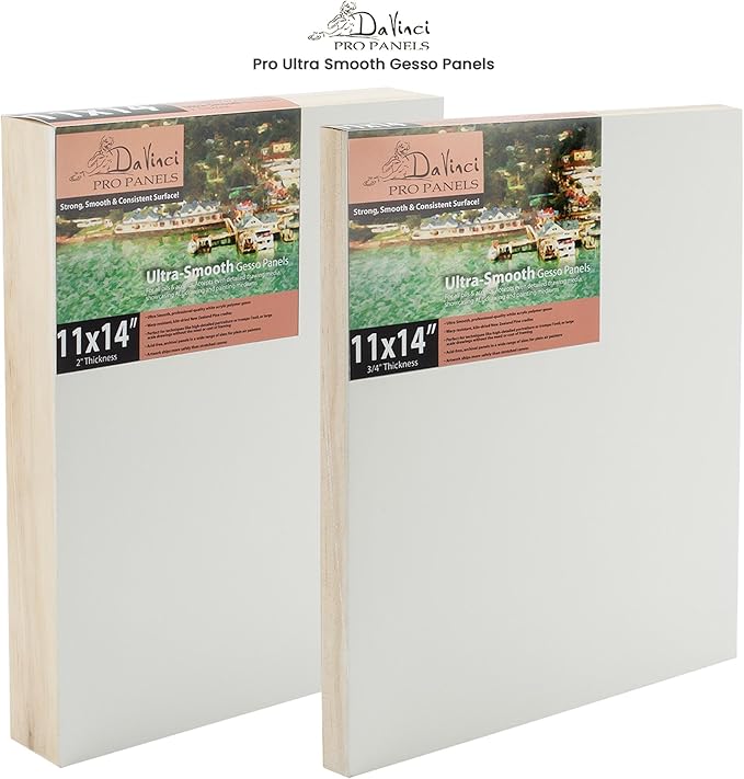 Da Vinci Pro Ultra Smooth Wood Canvas Gesso Board - 3/4" Deep, 3x3 Single White Acrylic Polymer Gesso Panels for Painting Fine Portraits and Ultra Fine Detail Illustrations and Artwork