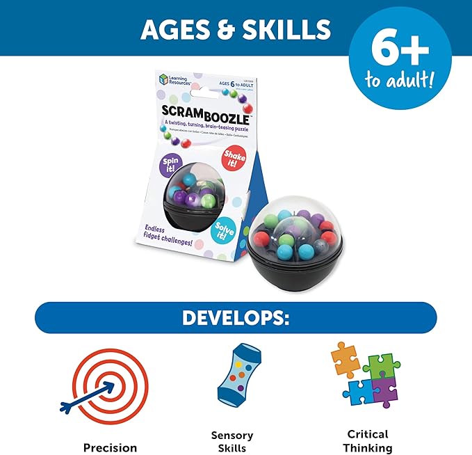 Learning Resources Scramboozle Puzzle Ball - 3D Brain Teasers and Puzzle Games for Kids and Adults, Puzzle Sort Ball Game, Fidget Toys, Travel Games for Ages 6+